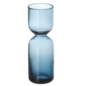 vaasje blauw glas 4cm rond, hoogte 13cm