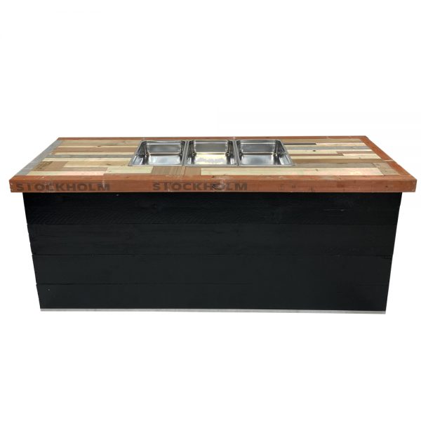 buffet Raww mixed black, bovenblad sloophout met uitsparing 3/1 gastronorm 217x81cm hoogte 90cm