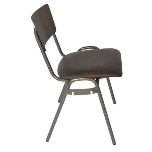 stoel vintage zitting leder koppelbaar zithoogte 48cm